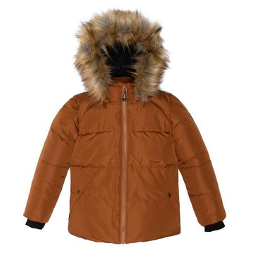 Brown Hooded Faux-Fur Winter Puffer Parka