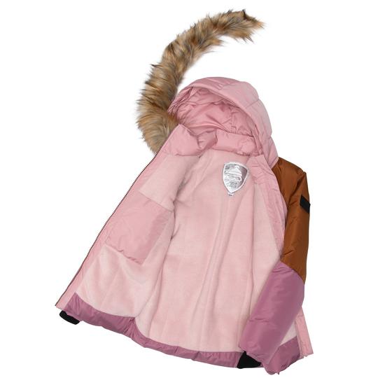 Colorblock Hooded Faux-Fur Winter Puffer Parka in Pink and Brown
