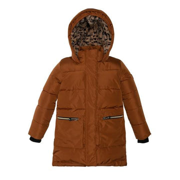 Brown Hooded Winter Puffer Long Coat With Pockets