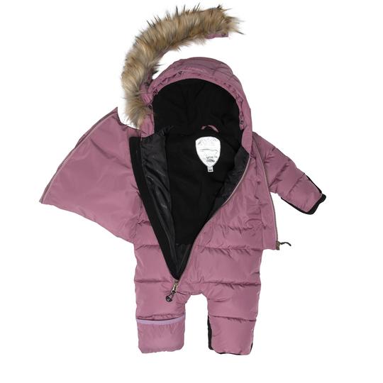 Soft Mauve Hooded Winter Puffer 1-Piece Snowsuit