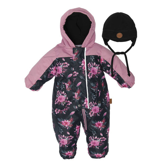 Baby Spring Suit With Hat Black Roses Print