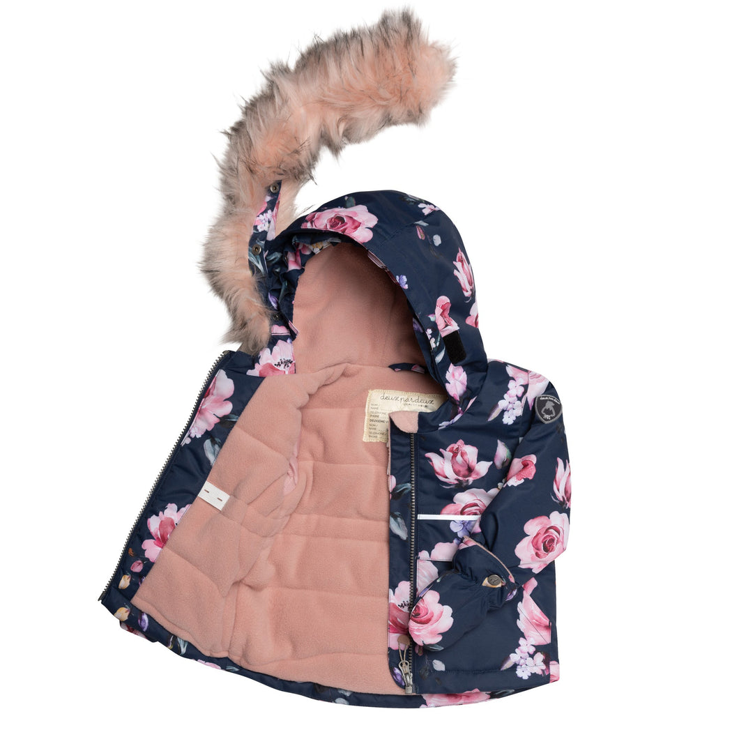 Printed Roses Two Piece Snowsuit Navy And Dusty Rose