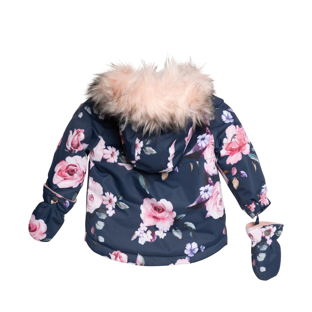 Printed Roses Two Piece Snowsuit Navy And Dusty Rose