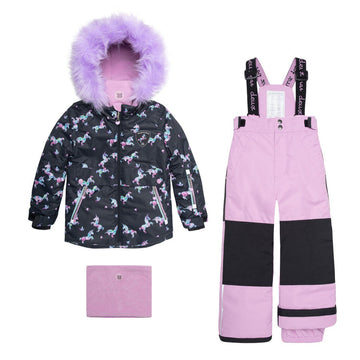 Printed Unicorns Two Piece Snowsuit Black And Lilac