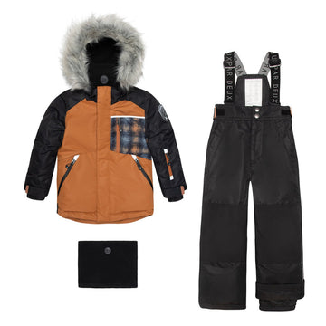 Checked Print Two Piece Snowsuit Brown And Black