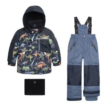 Printed Dinosaurs Two Piece Snowsuit Black And Steel Blue