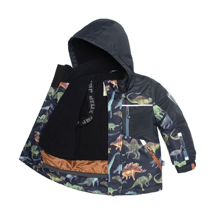 Printed Dinosaurs Two Piece Snowsuit Black And Steel Blue