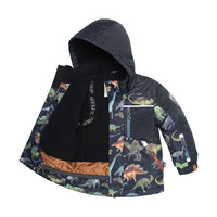 Printed Dinosaurs Two Piece Snowsuit Black And Steel Blue