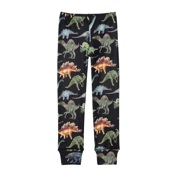 Two Piece Thermal Underwear Black With Dinosaur Print