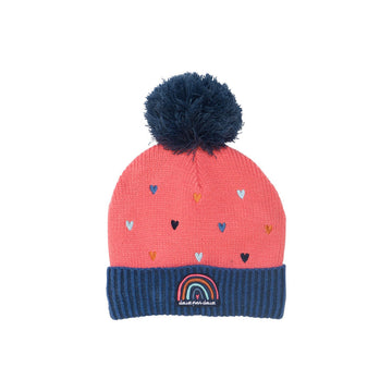 Knit Hat Coral And Blue Hearts