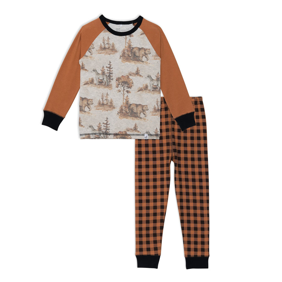 Organic Cotton Two Piece Pajama Set With Bear And Tree Print