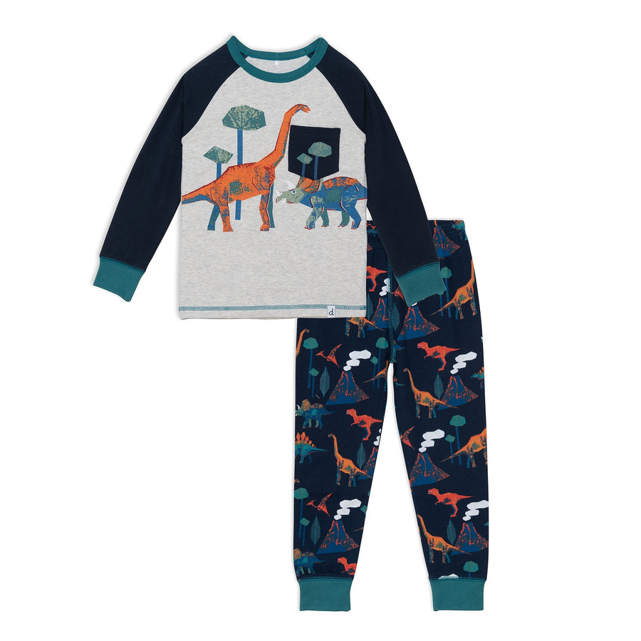 Organic Cotton Two Piece Pajama Set With Dinosaur Print