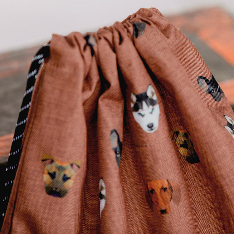 Drawstring Bag With Printed Dogs