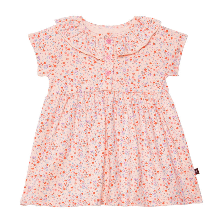 Organic Cotton Printed Dress Set Pink Little Flowers