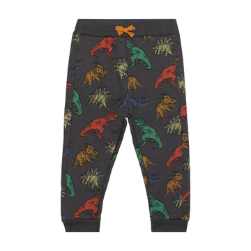 Printed French Terry Pant Charcoal Grey Multicolor Dinosaurs