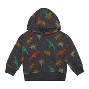 Printed French Terry Top With Hood Charcoal Grey Multicolor Dinosaurs