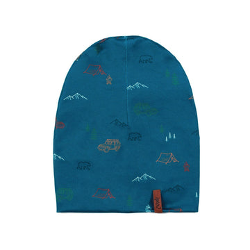 Printed Jersey Beanie Hat Blue Camping