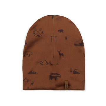 Printed Jersey Beanie Hat Brown Forest