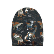Printed Jersey Beanie Hat Khaki Dinosaurs