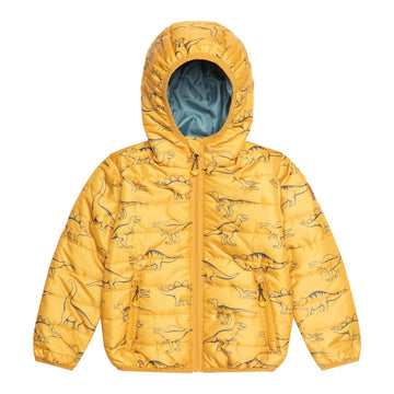 Printed Spring Puffer Jacket Yellow Dinosaurs