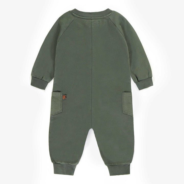 KHAKI ONE-PIECE IN FRENCH COTTON, BABY