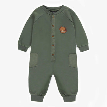KHAKI ONE-PIECE IN FRENCH COTTON, BABY