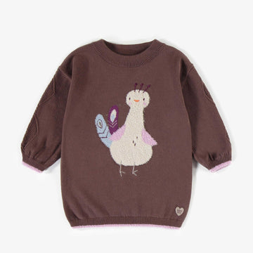 BROWN KNITTED DRESS CUTE PEACOCK, BABY