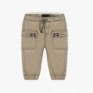 TAUPE DENIM PANTS WITH ELASTIC WAIST, BABY