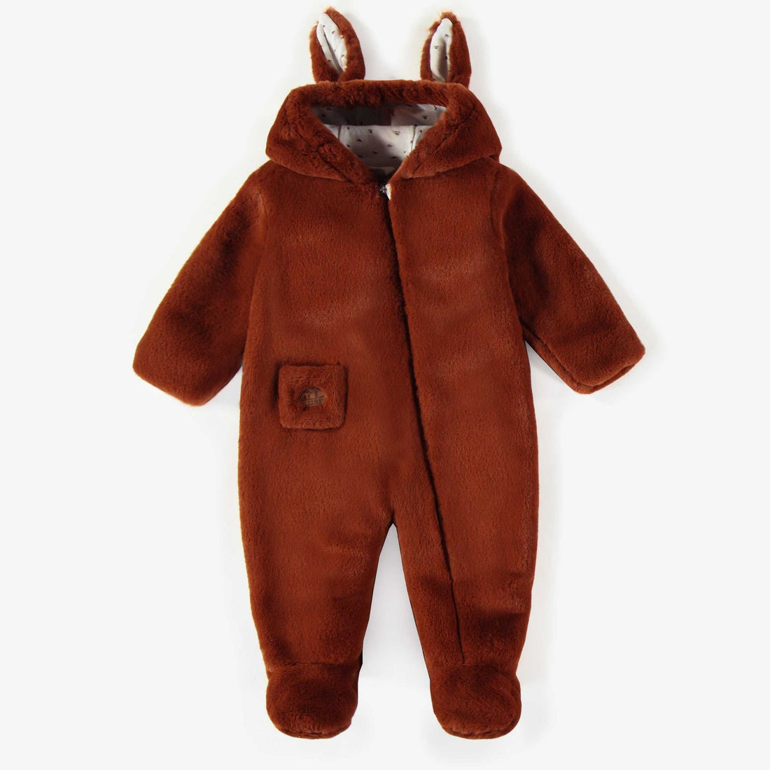 BROWN ONE-PIECE IN PLUSH WITH INTEGRATED FEET, NEWBORN