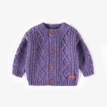 PURPLE KNITTED CARDIGAN IN RECYCLED POLYESTER, NEWBORN