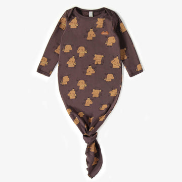 BROWN PATTERNED SLEEPER GOWN IN ORGANIC COTTON, NEWBORN