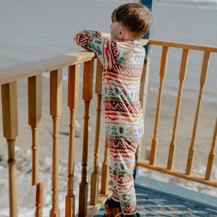 GREEN FLEECE ONE-PIECE WITH JACQUARD PATTERNS, CHILD