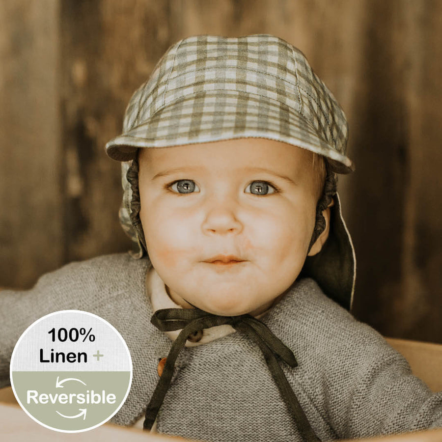 Baby Reversible Flap Sun Hat - Noah / Olive
