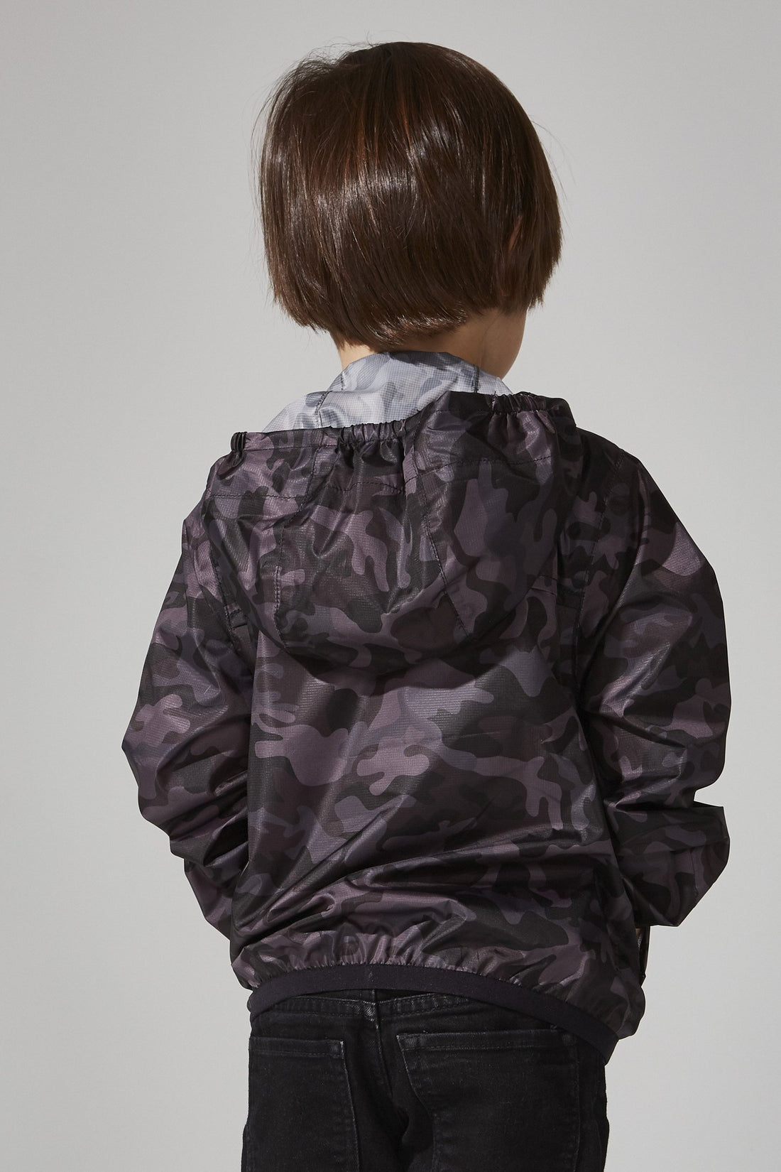 Sam Print - Kids Black Camo Full Zip Packable Rain Jacket