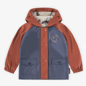 RUST AND BLUE WATERPROOF COAT IN POLYURETHANE, BABY
