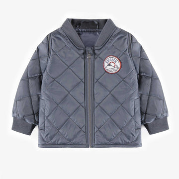 STEEL BLUE COAT IN QUILTED NYLON, BABY