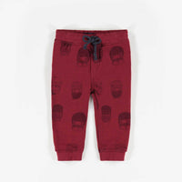 RED PATTERNED KNIT COTTON PANTS, BABY BOY