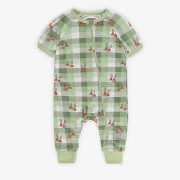 PLAID GREEN ONE-PIECE PYJAMA WITH CARROTS IN ORGANIC COTTON, BABY