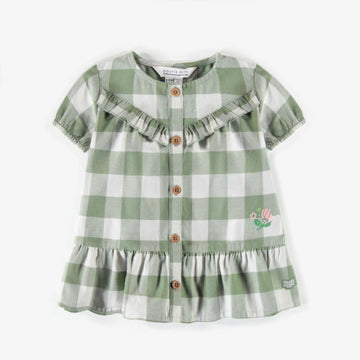 GREEN PLAID DRESS IN TWILL, BABY