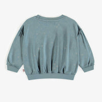 BLUE CREWNECK WITH LITTLE TONE ON TONE FLOWERS IN STRETCH FRENCH COTTON, BABY