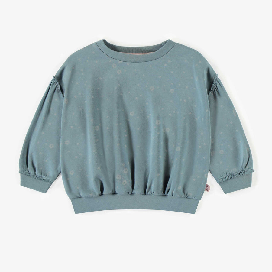 BLUE CREWNECK WITH LITTLE TONE ON TONE FLOWERS IN STRETCH FRENCH COTTON, BABY