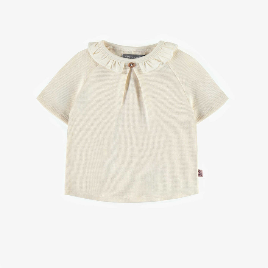 CREAM SHORT-SLEEVED T-SHIRT IN WAFFLE JERSEY, BABY