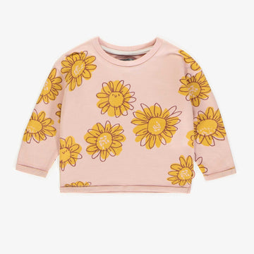PINK FLOWERY SWEATER IN FRENCH TERRY, BABY