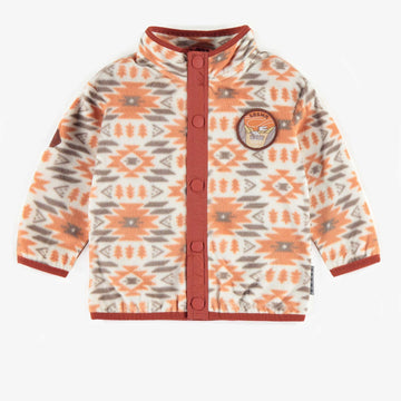 ORANGE PATTERNED POLAR VEST WITH HIGH COLLAR, BABY