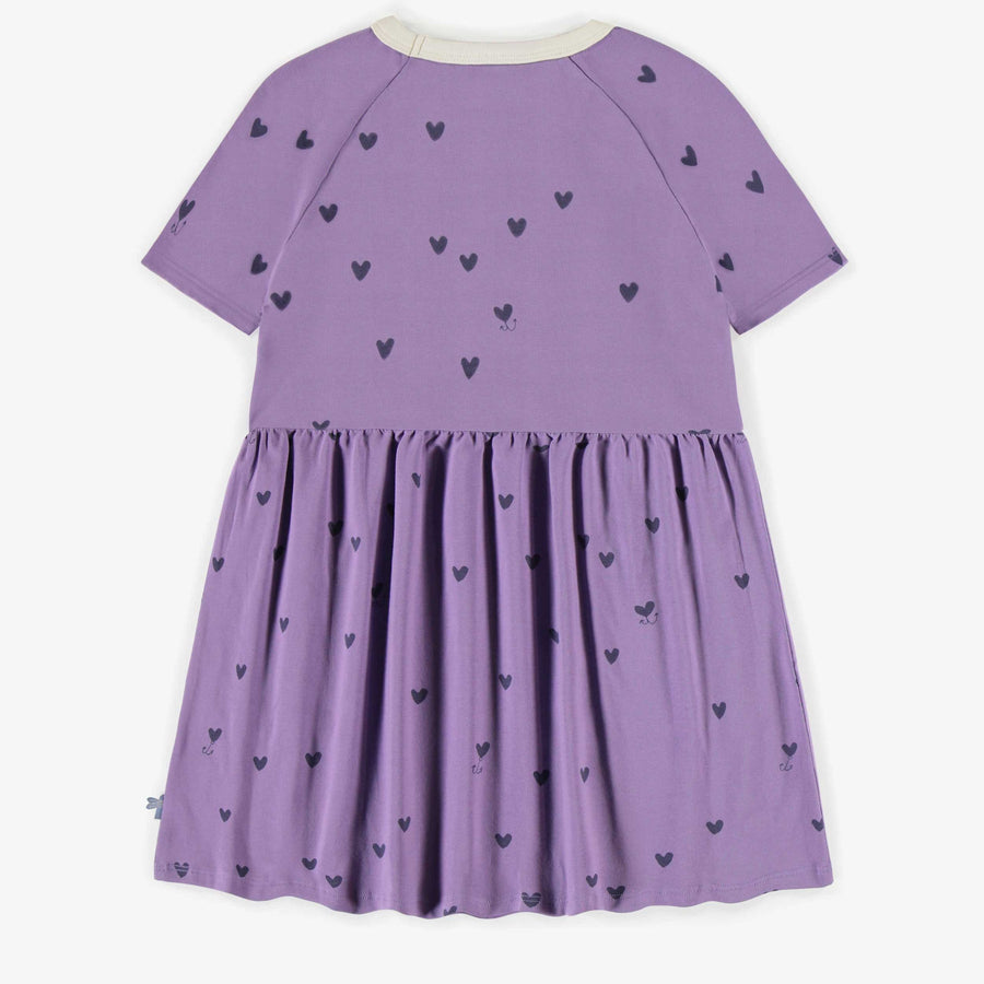 PURPLE DRESS WITH HEARTS IN SOFT JERSEY, CHILD