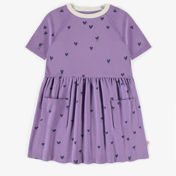 PURPLE DRESS WITH HEARTS IN SOFT JERSEY, CHILD