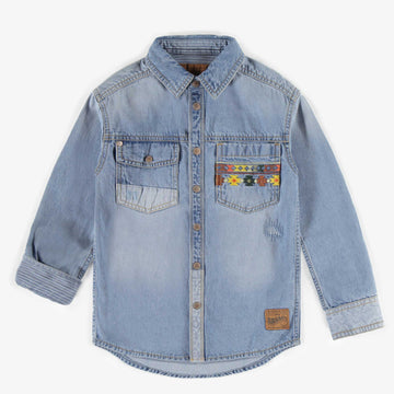 STRAIGHT FIT DENIM OVERSHIRT WITH EMBROIDERY, CHILD