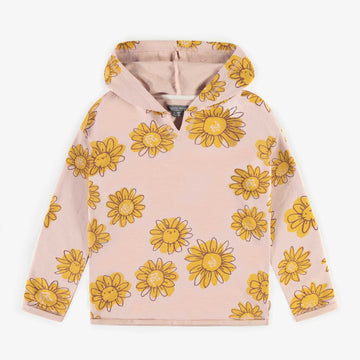 PINK FLOWERY HOODIE IN FRENCH TERRY, CHILD