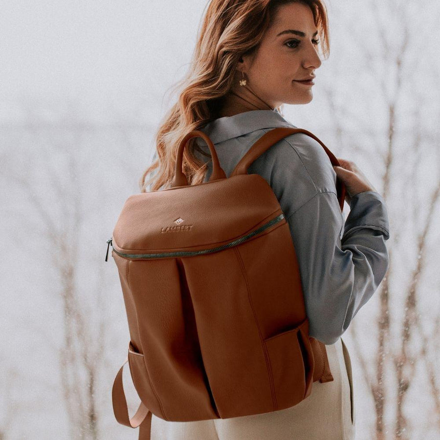 The SARA - Women's Tan Vegan Leather Backpack