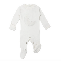 Velveteen Graphic Baby Footie in White